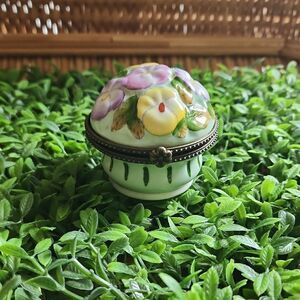 Pansy Limoge Type Enamel Trinket Box